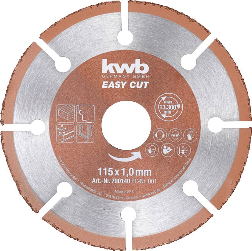 Kwb Easy Cut Trennscheibe 115 x 1,0 mm, geeignet für verschiedene Materialien. Max. Drehzahl 13.300 U/min.