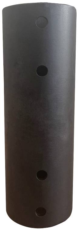 Cylindrical, black object with three vertical holes.