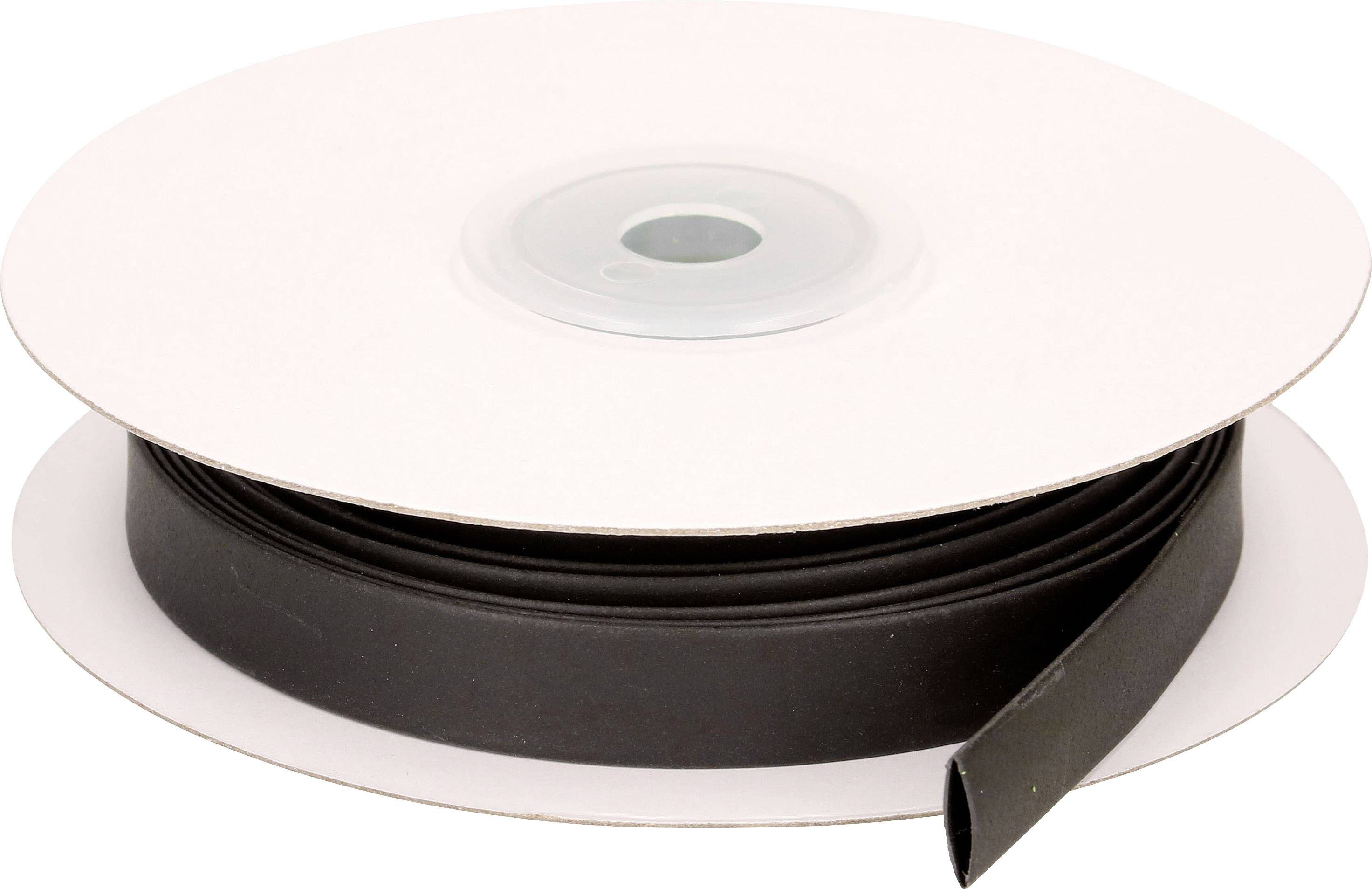 A reel of black flat ribbon cable, partially uncoiled from the spool.