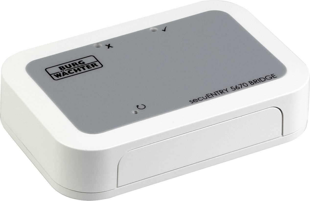 An electronic device with the inscription 'Burg Wächter Secuentry 5670 Bridge'. It has a white border and a grey control panel.
