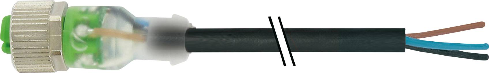 A stripped cable with visibly red, blue, and brown wires extending from the black protective sheath.
