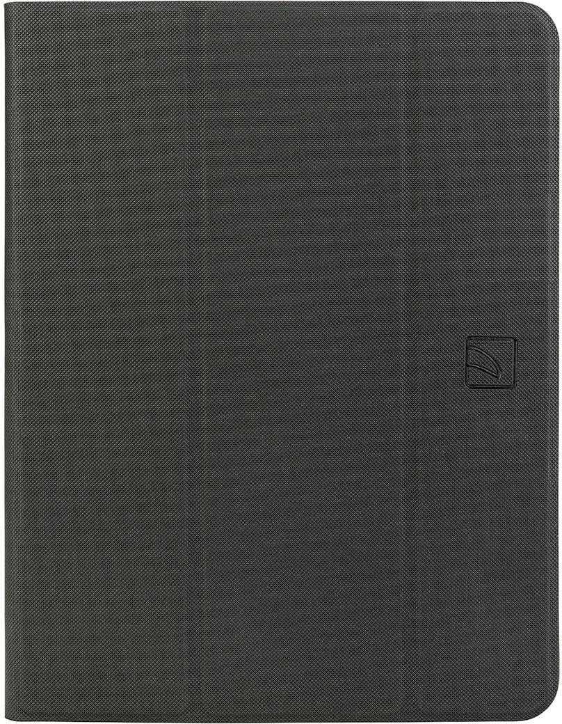 Black tablet case with textured surface, closed.
