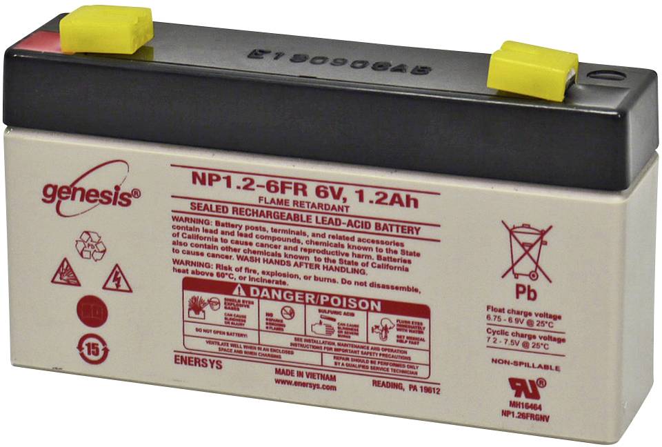 EnerSys Hawker Standby Genesis NP1.2-6 VRLA 6 V 1.2 Ah AGM (W x H x D) 97 x 56 x 25 mm 6.35 mm blade terminal Maintenance-free
