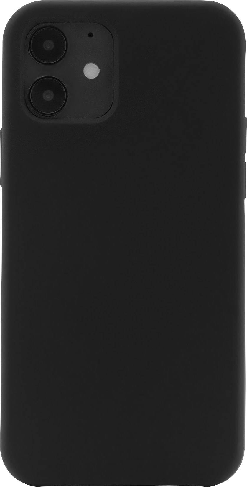 Black smartphone with dual rear camera, minimalist design.