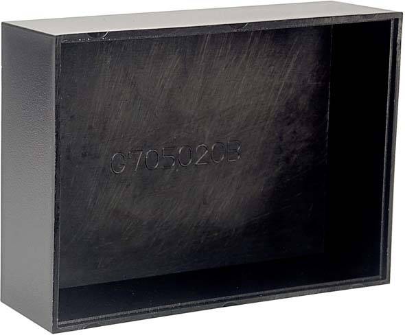 Black, rectangular metal box with the engraving 'G705020B' inside.