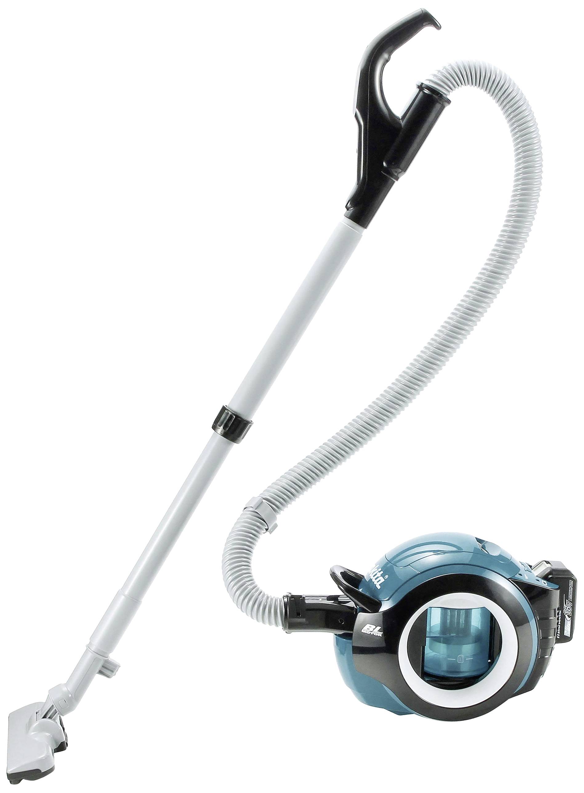 Blue vacuum cleaner with long suction tube and floor nozzle, suitable for cleaning carpets and smooth surfaces.