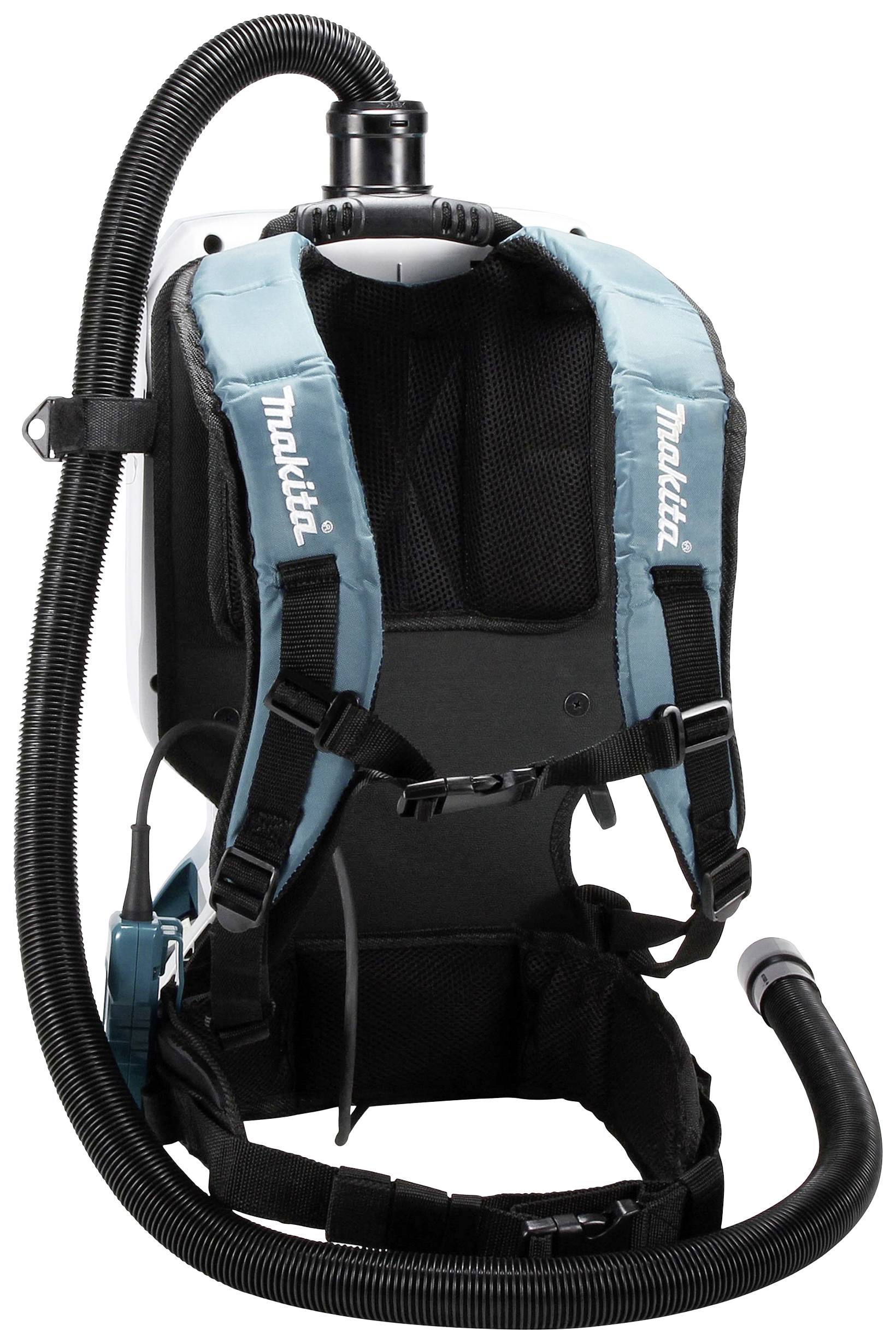 Back-mounted vacuum cleaner with shoulder straps and hose. Suitable for efficient cleaning in hard-to-reach areas.