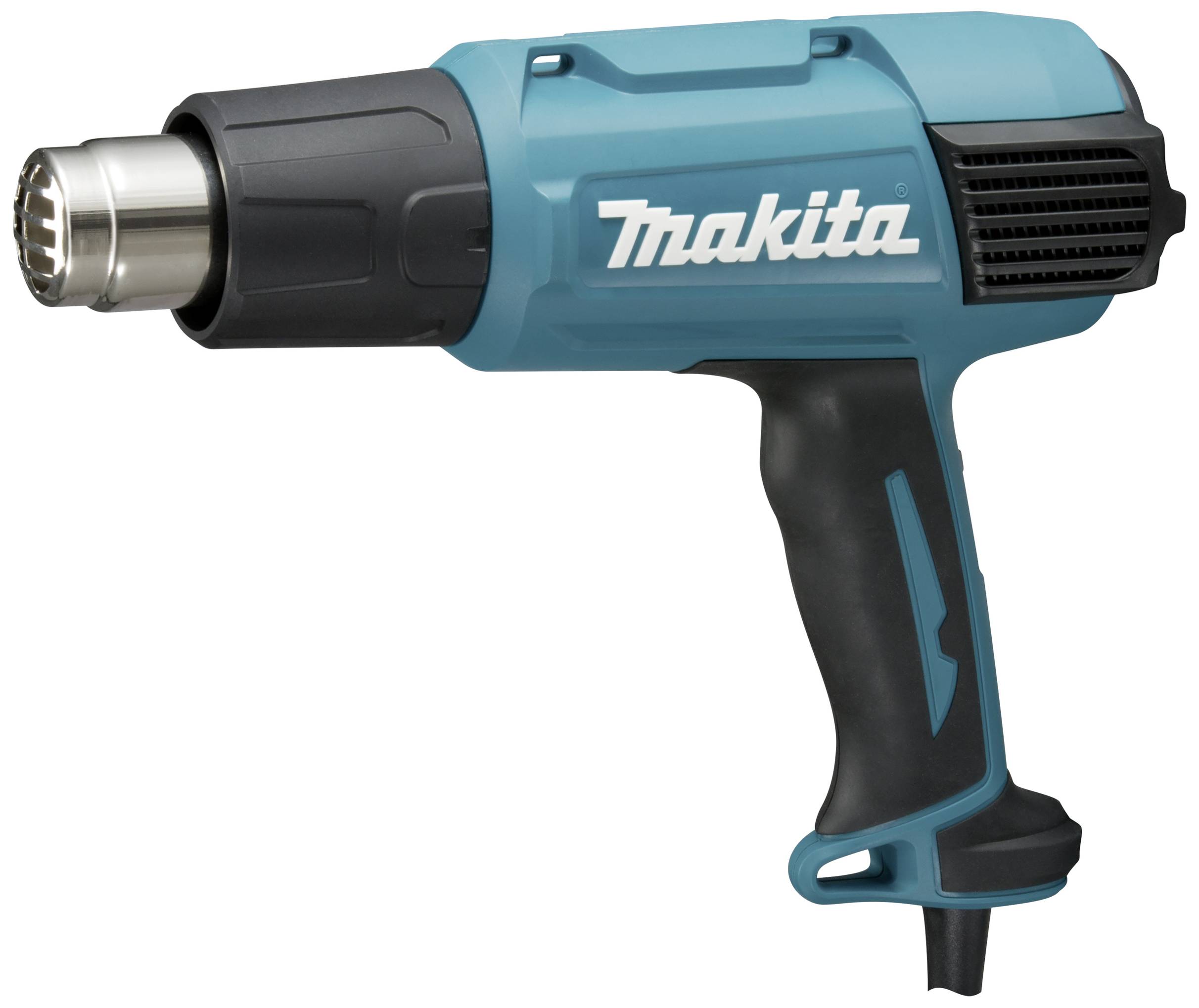 A blue hot air blower with a black handle featuring the 'Makita' logo. Used for heating, paint stripping, or shrinking.