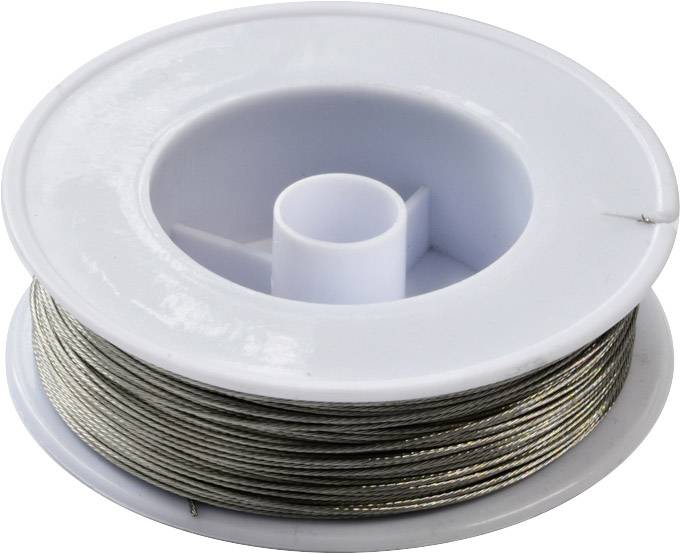 A white plastic reel wound with silver metal wire. The wire is tightly coiled.