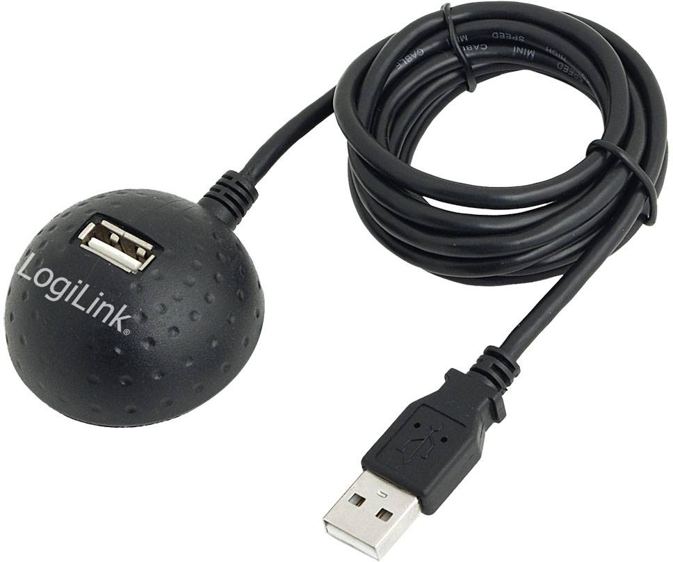 Black USB extension cable from LogiLink with round hub and USB port.