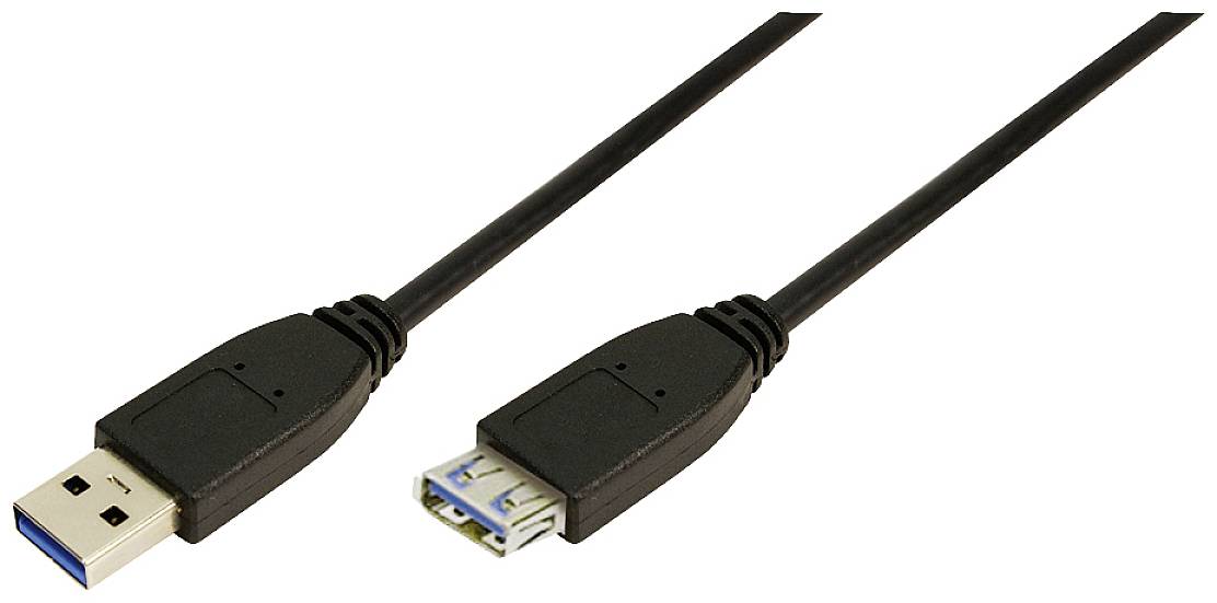 USB 3.0 extension cable with male and female connectors, black.