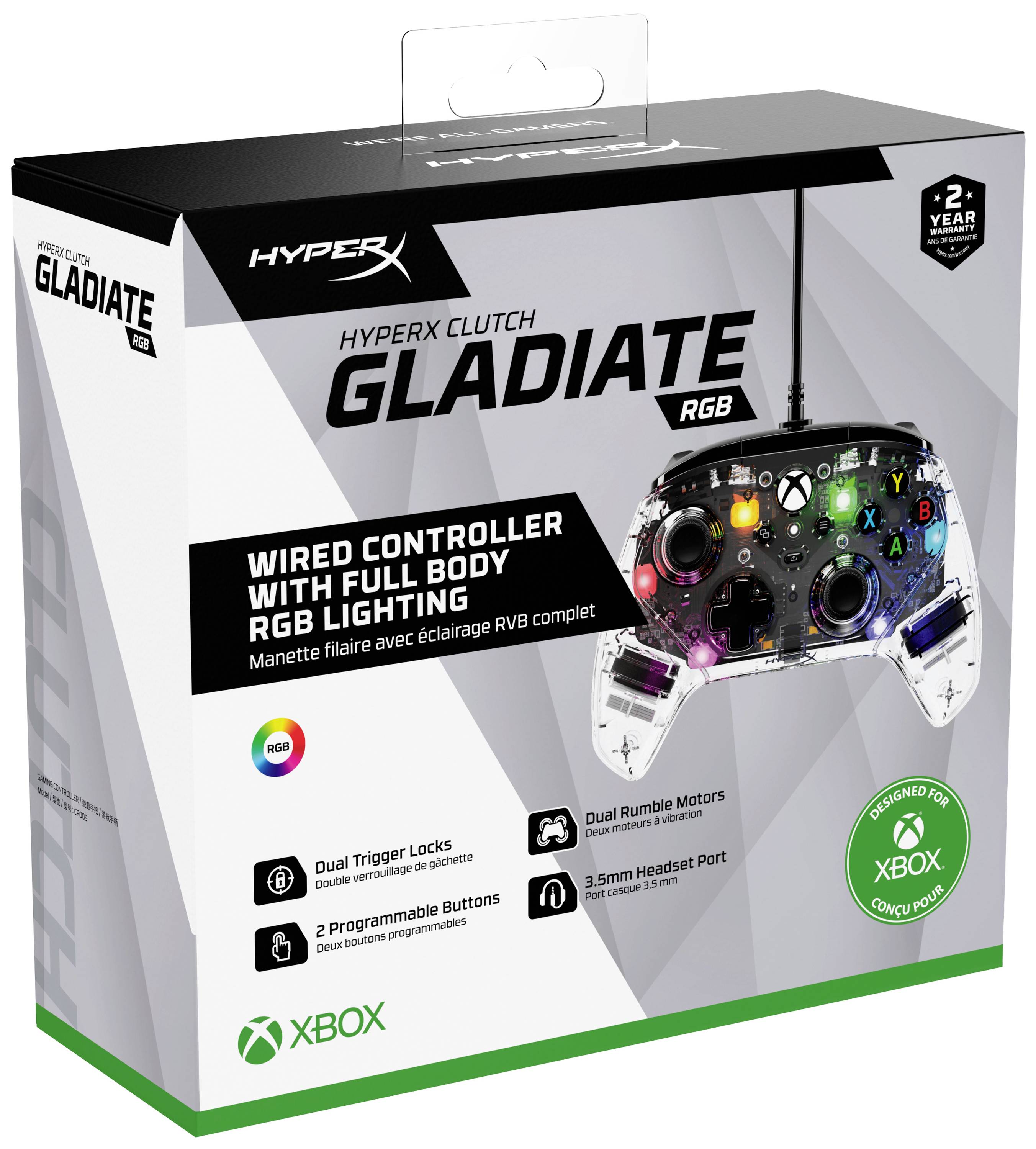 HyperX Clutch Gladiate RGB Gamepad PC, Xbox One, Xbox One S, Xbox Series S, Xbox Series X Transparent