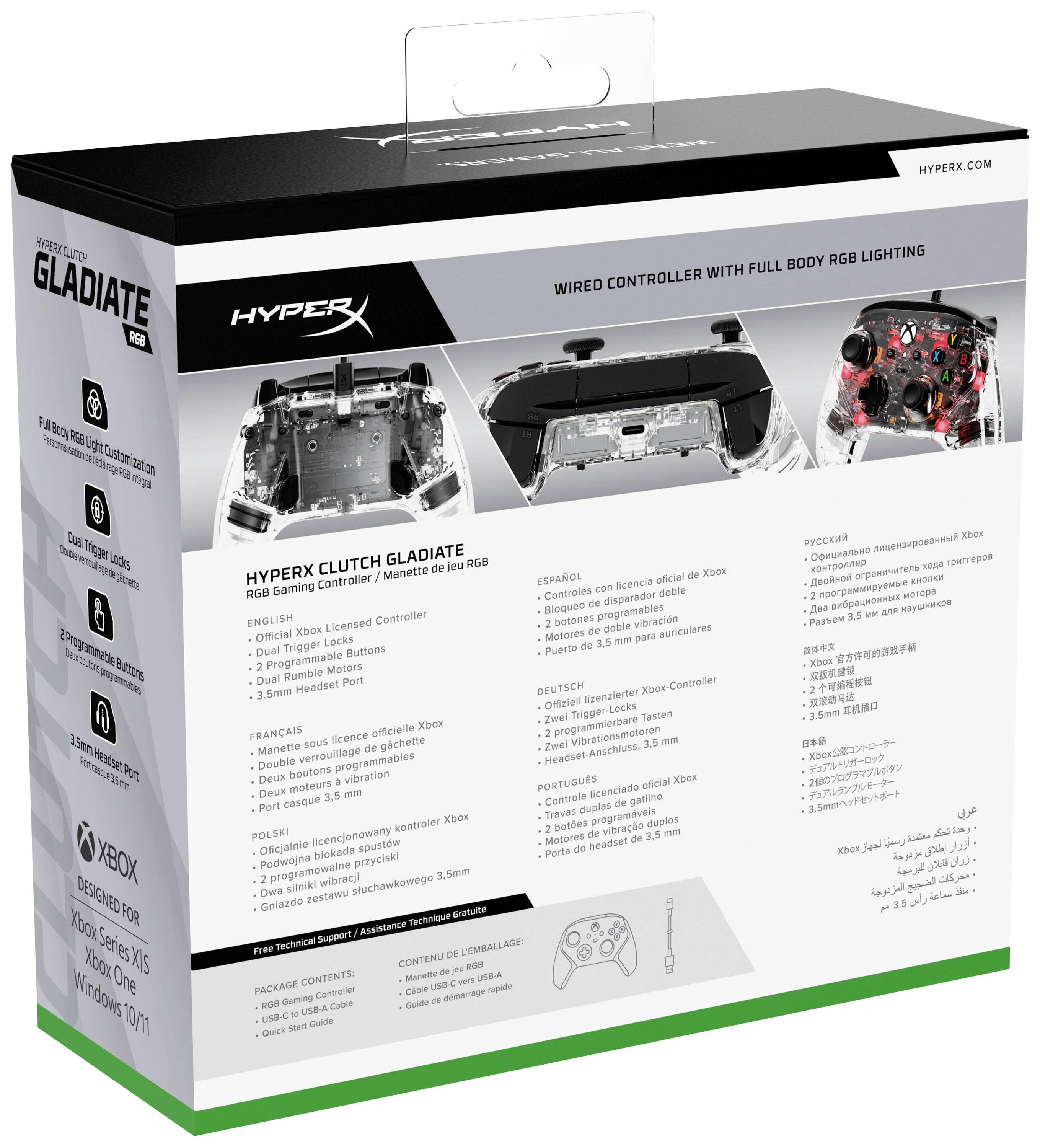 HyperX Clutch Gladiate RGB Gamepad PC, Xbox One, Xbox One S, Xbox Series S, Xbox Series X Transparent