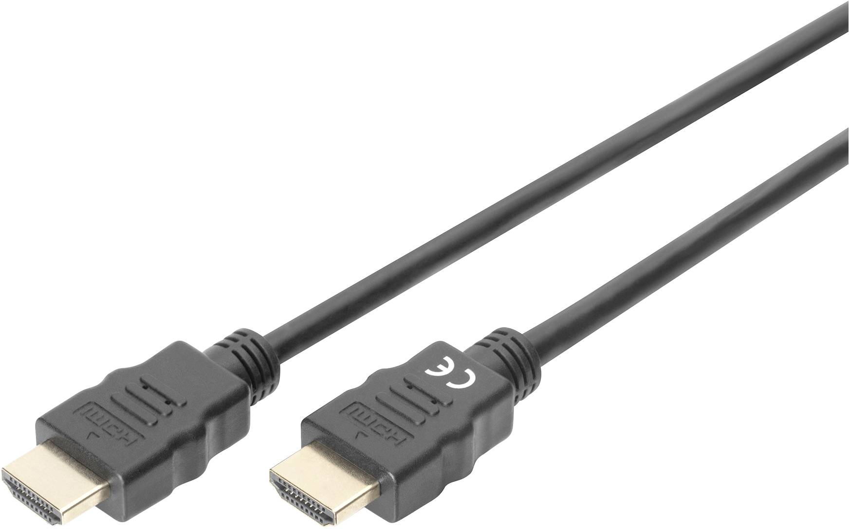 Two black HDMI cables with plugs on a white background.