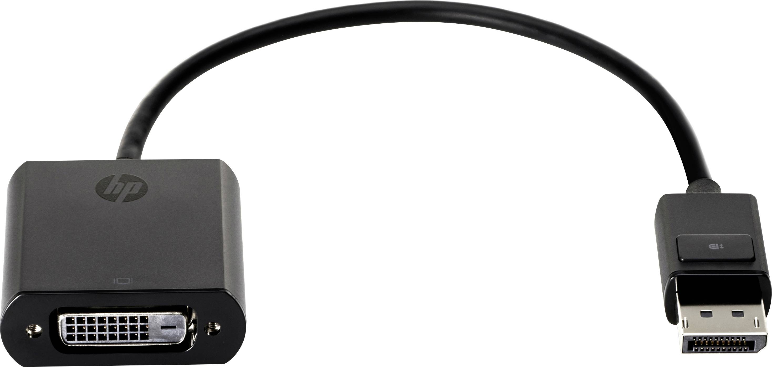 DVI-to-DisplayPort adaptor cable, approximately 15 cm long, with black casing and connection plugs.