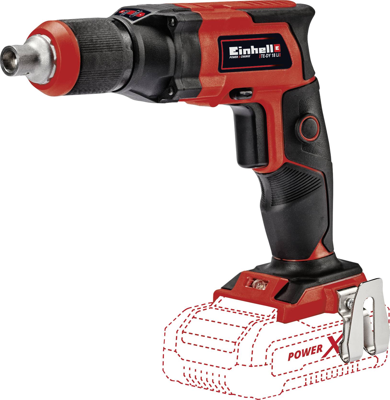 A red cordless impact driver with a black handle, brand 'Einhell'. The battery is not mounted.
