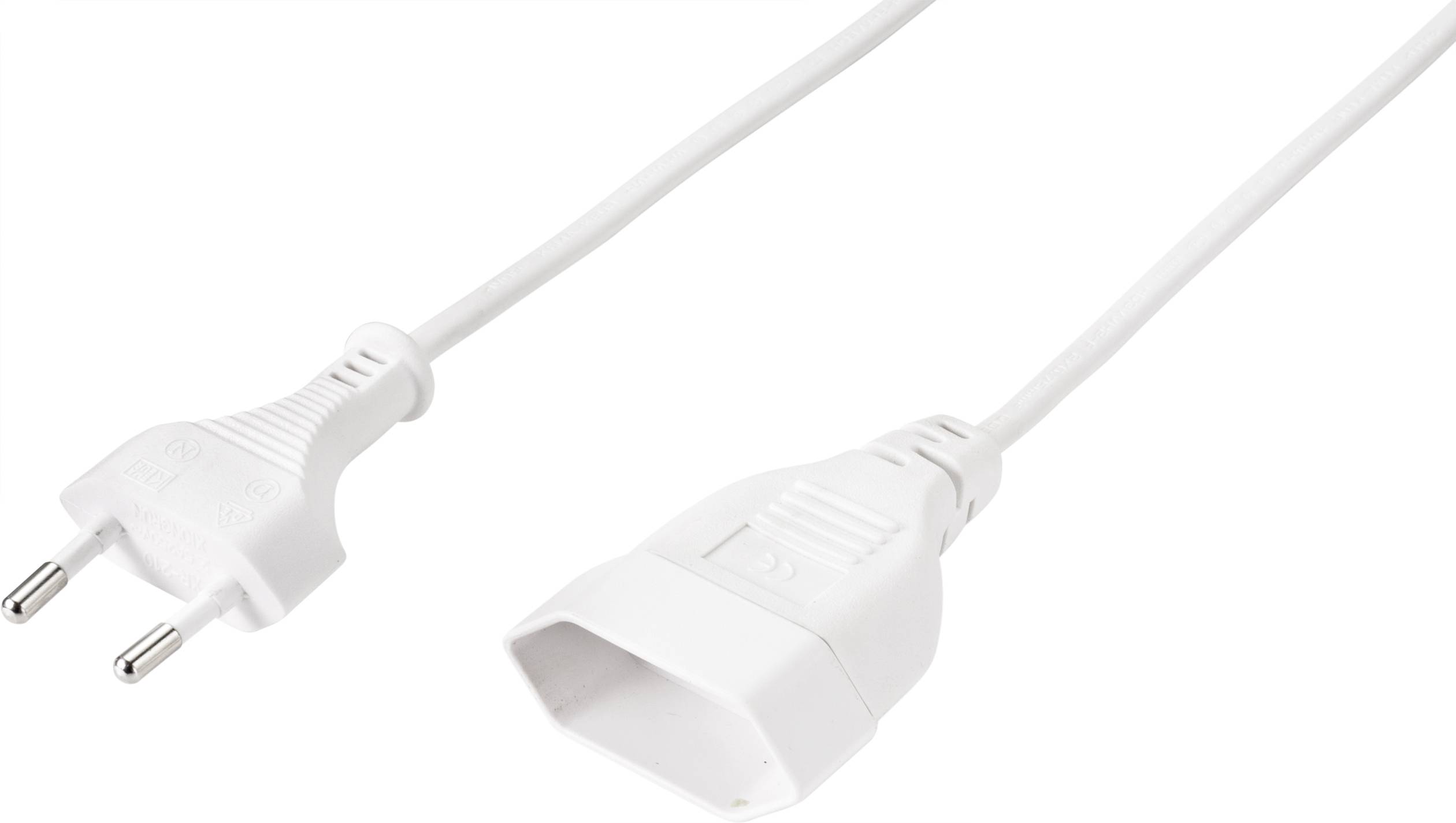 White extension leads with flat Euro plug and socket. Perfect for confined spaces to power electrical equipment.