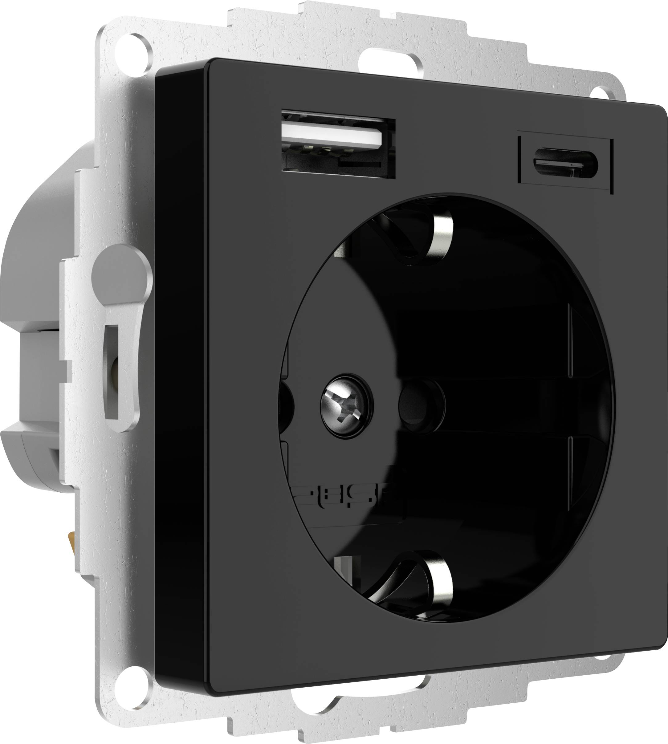 2USB 2U-449559 PG socket incl. USB charging port, Child safety, VDE IP20 Black