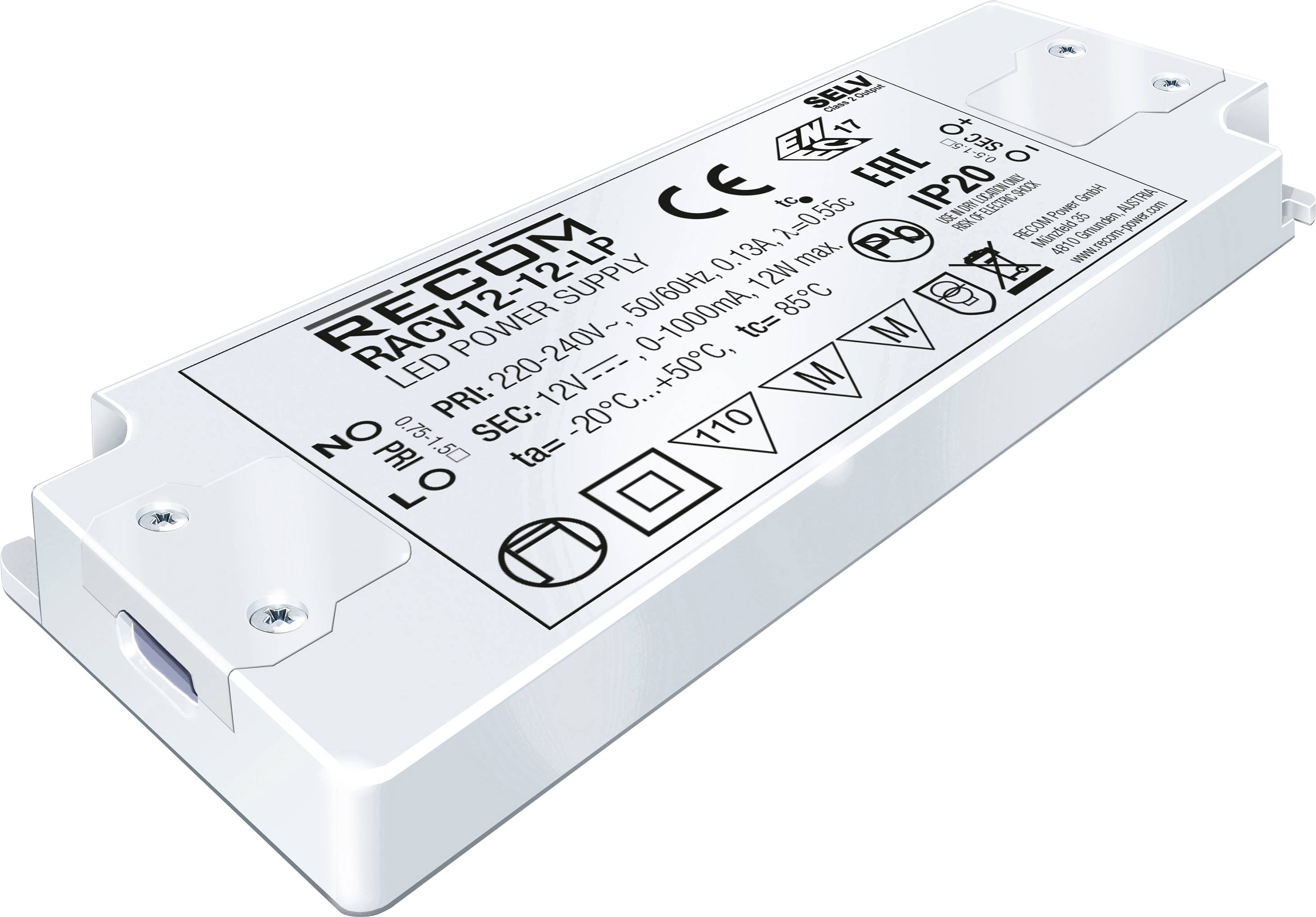 RECOM LED driver 12 W 0 - 500 mA 24 V DC adjustable