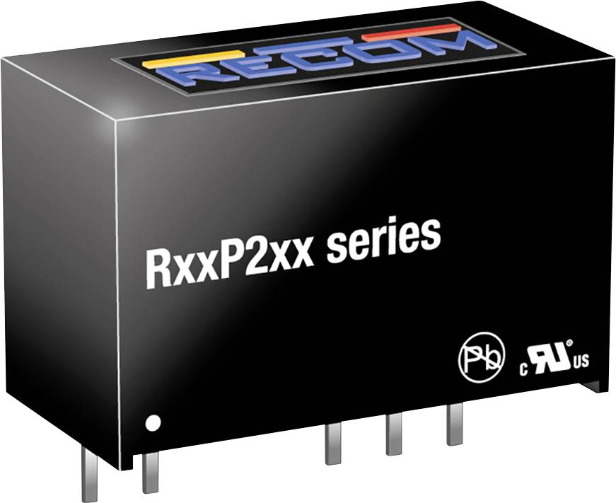 The image shows a rectangular, black electronic component with the inscription 'RxxP2xx series' and 'RECOM' at the top.