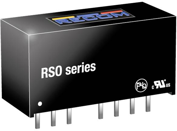 'RSO series' voltage regulators with logo on the top surface, black housing and eight connection pins at the bottom.