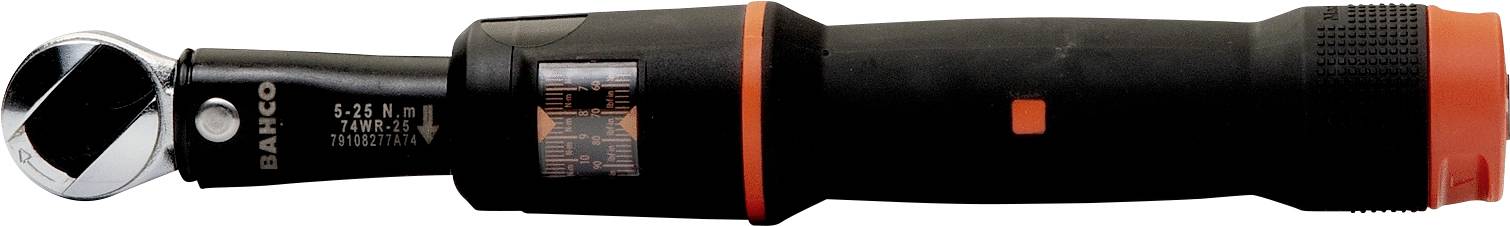 Bahco torque wrench, black and orange, with a turning handle for adjusting torque and a scale for precise measurement.