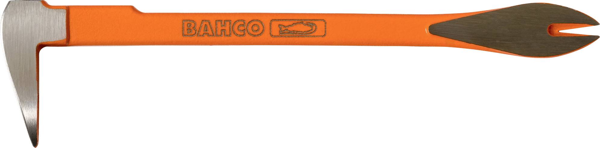 Chisel in bright orange with a flat, wide claw and a flat chisel end. Marked with 'BAHCO'.