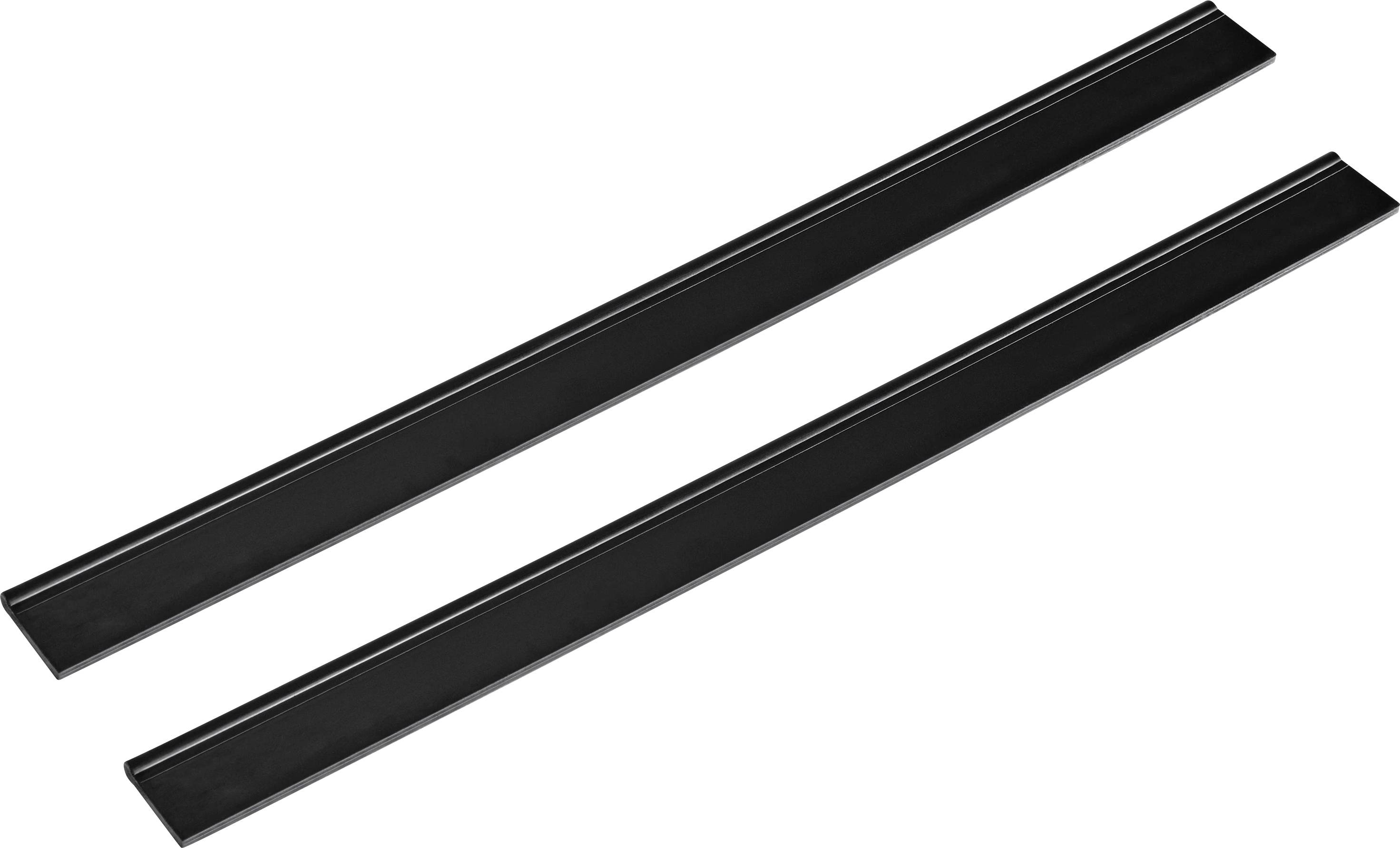 Two black rubber strips, parallel to each other, against a white background.