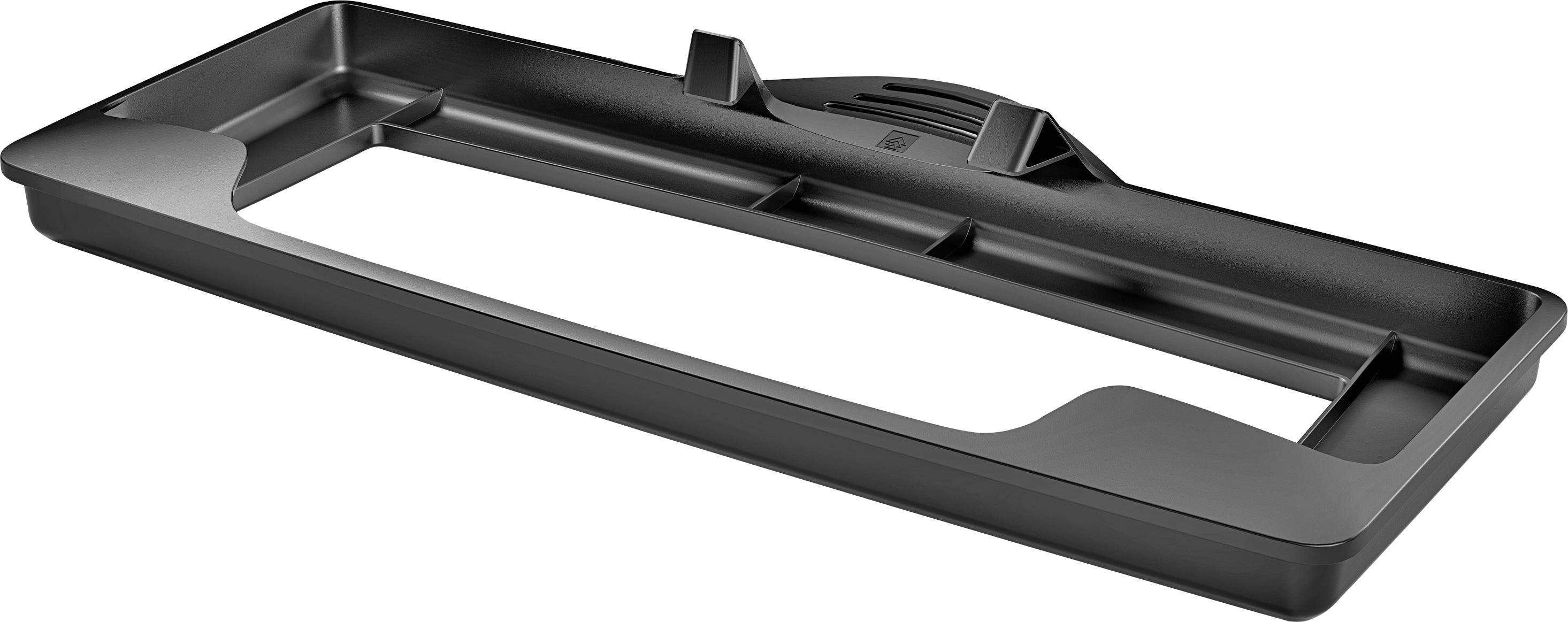 A black plastic number plate holder, rectangular with narrow edges and mounting tabs.