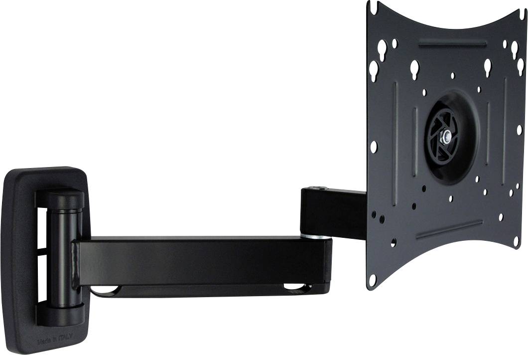 Swivel TV wall mount in black metal with mountable plate, suitable for flat screens.