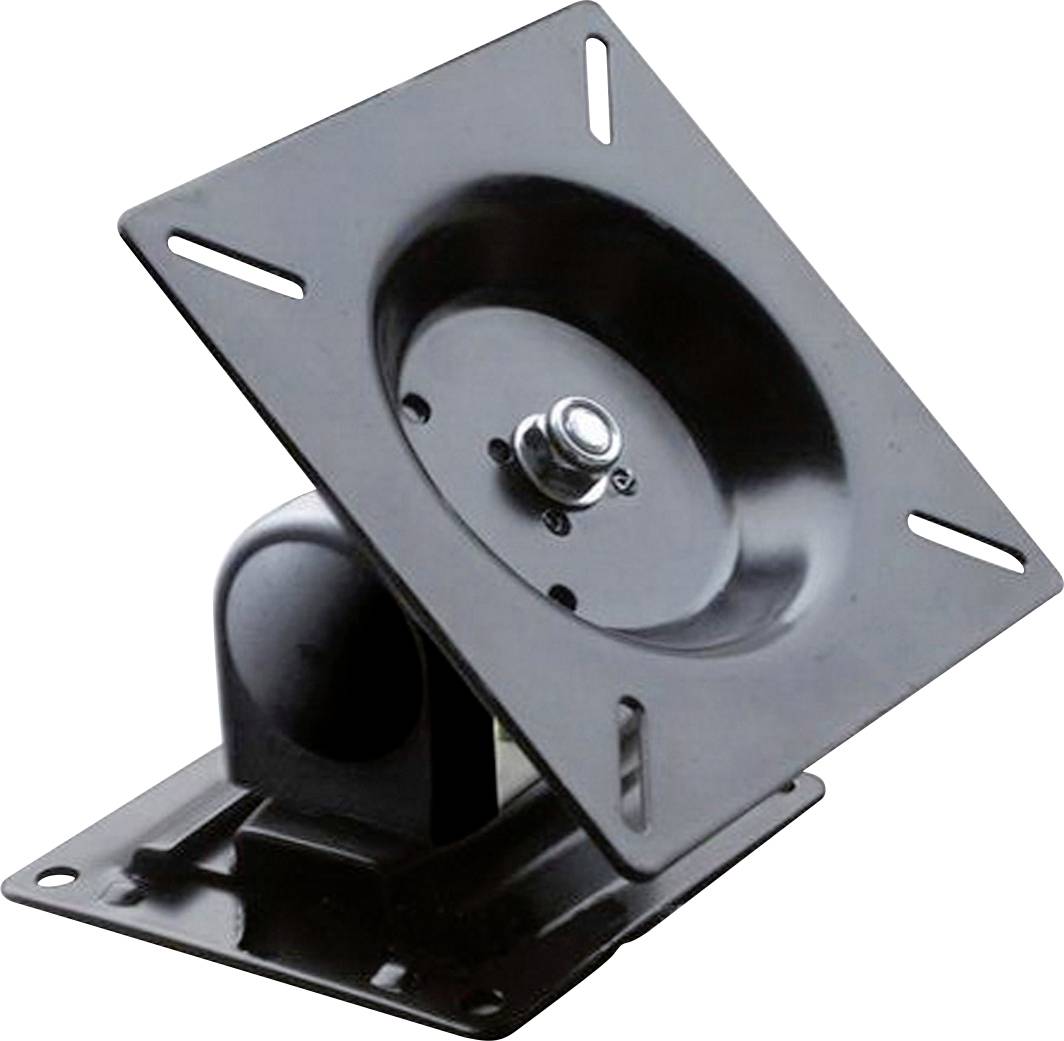 Black metal TV wall mount with tilting mounting plate, suitable for mounting smaller screens or monitors.