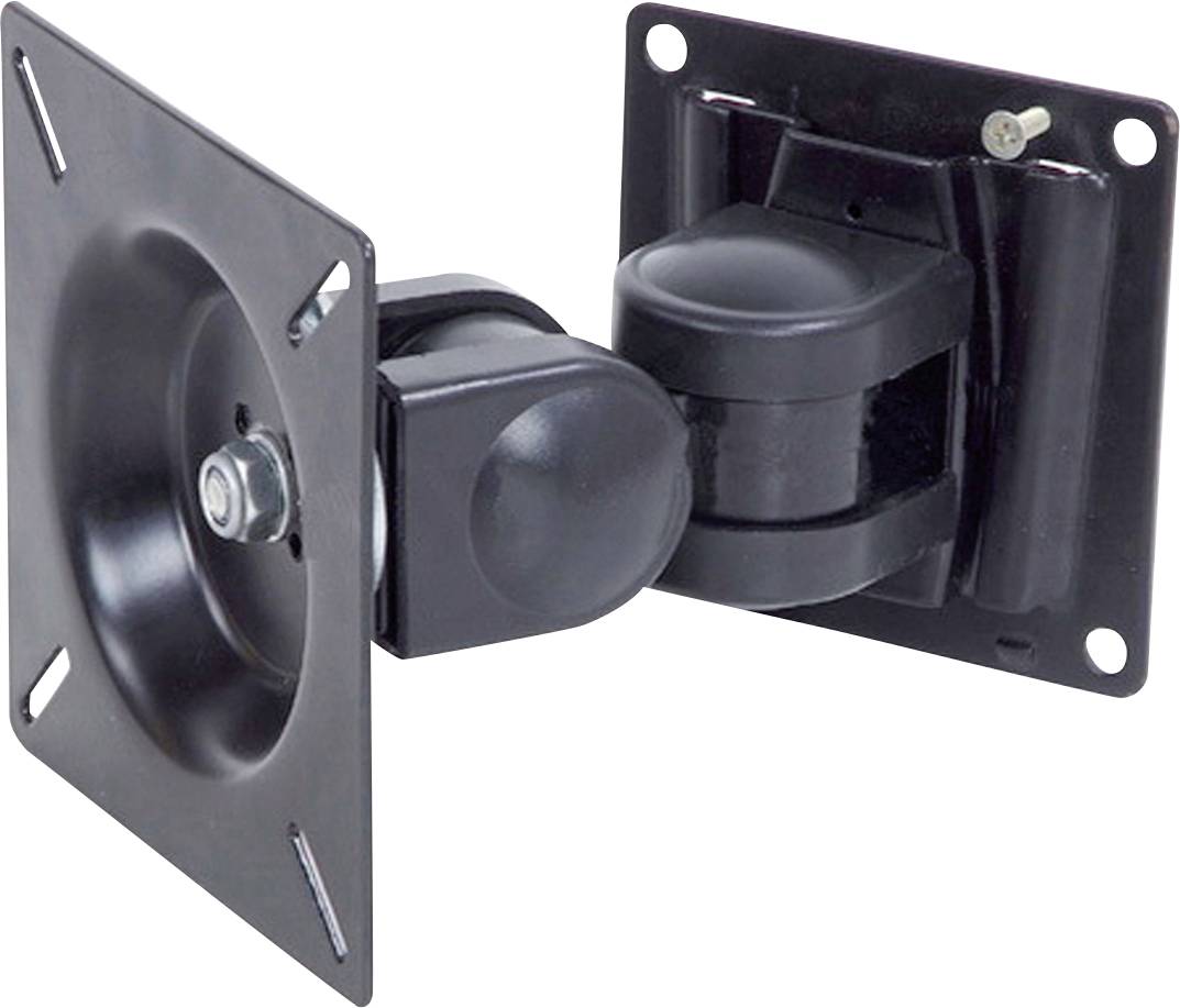 Metal mounting bracket for wall installation, consisting of two rectangular plates with a pivoting connecting arm between them.