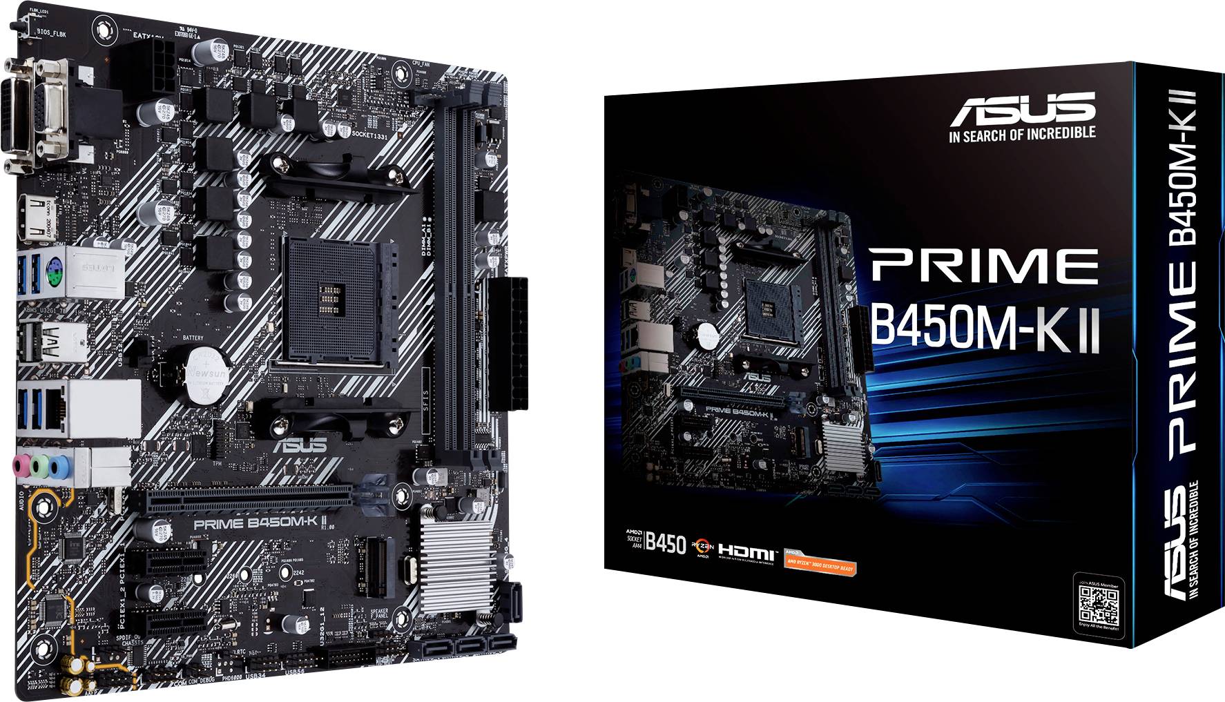 Asus PRIME B450M-K II Motherboard PC base AMD AM4 Form factor (details) Micro-ATX Motherboard chipset AMD® B450