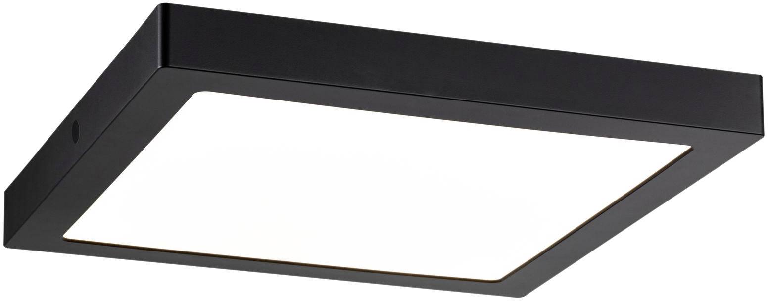 Black square ceiling light with brightly illuminated surface, suitable for modern interior design.