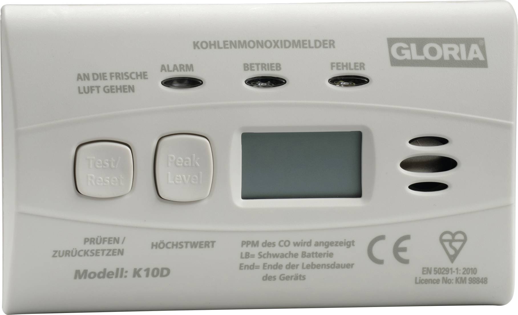 Gloria K10-D Carbon monoxide detector incl. 10-year battery battery-powered detects Carbon monoxide