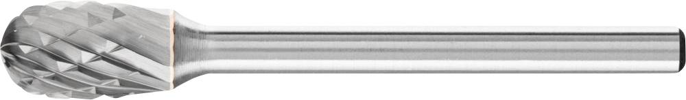 Cylindrical end mill with cross-fluted tip, suitable for precision work and metal grinding.