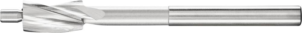 A silver milling cutter with spiral cutting edges, primarily for metalworking, lies horizontally.