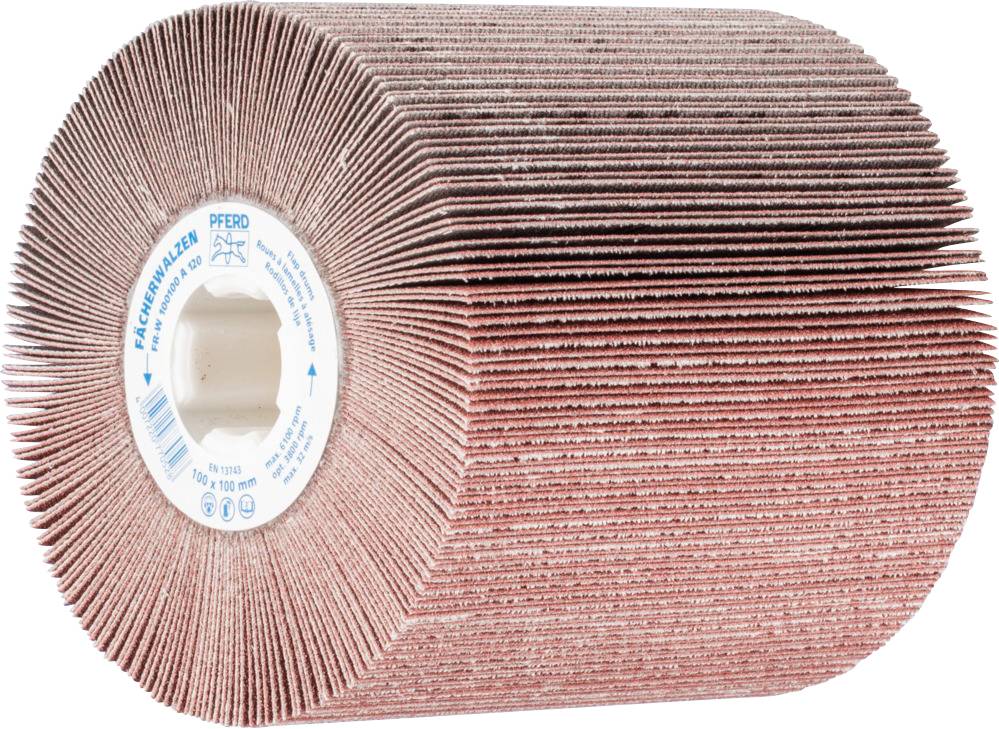A rust-brown machine mop with a label displaying technical details such as brand and dimensions.