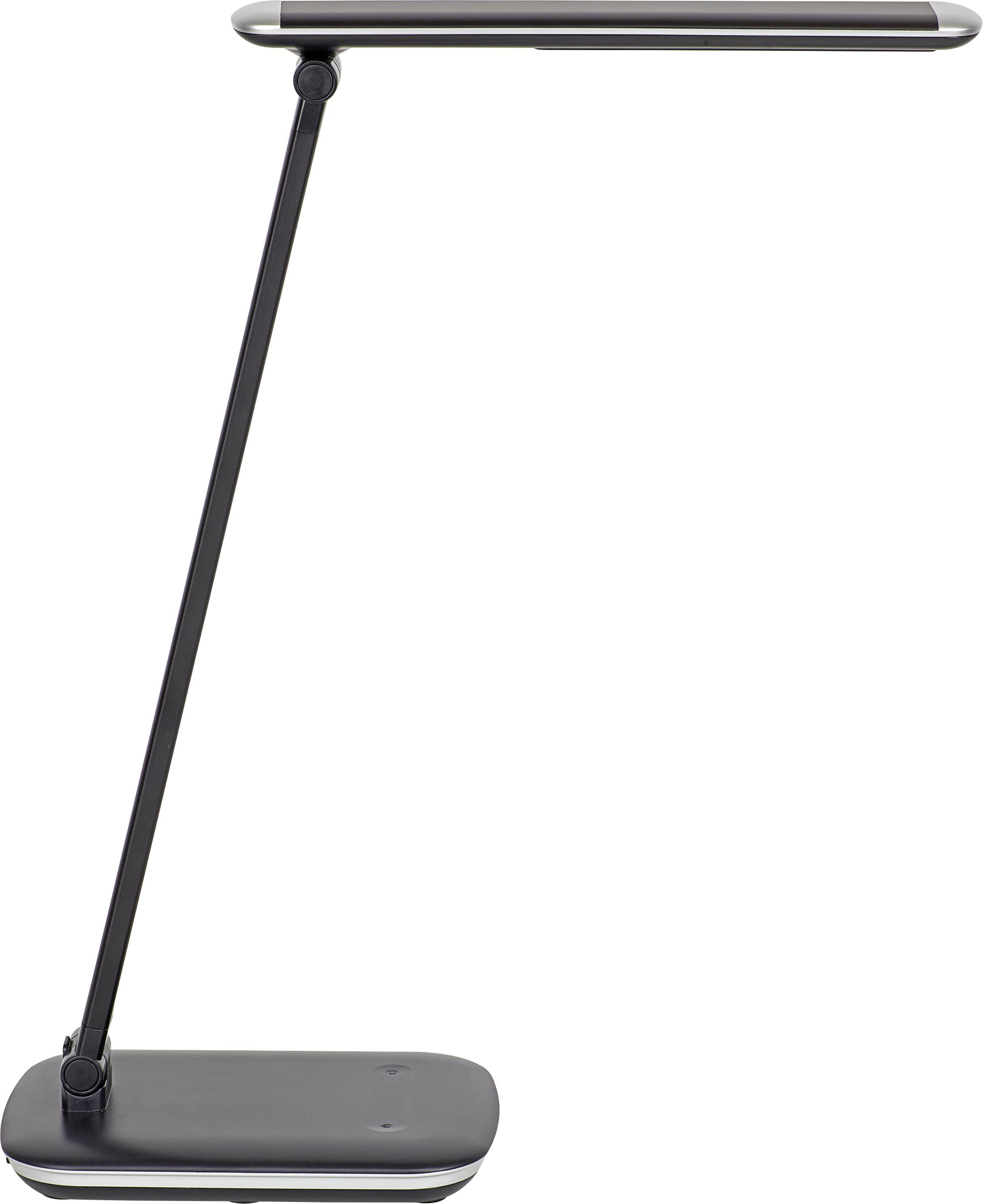A sleek, modern desk lamp with an adjustable arm and rectangular light head mounted on a flat, rectangular base.
