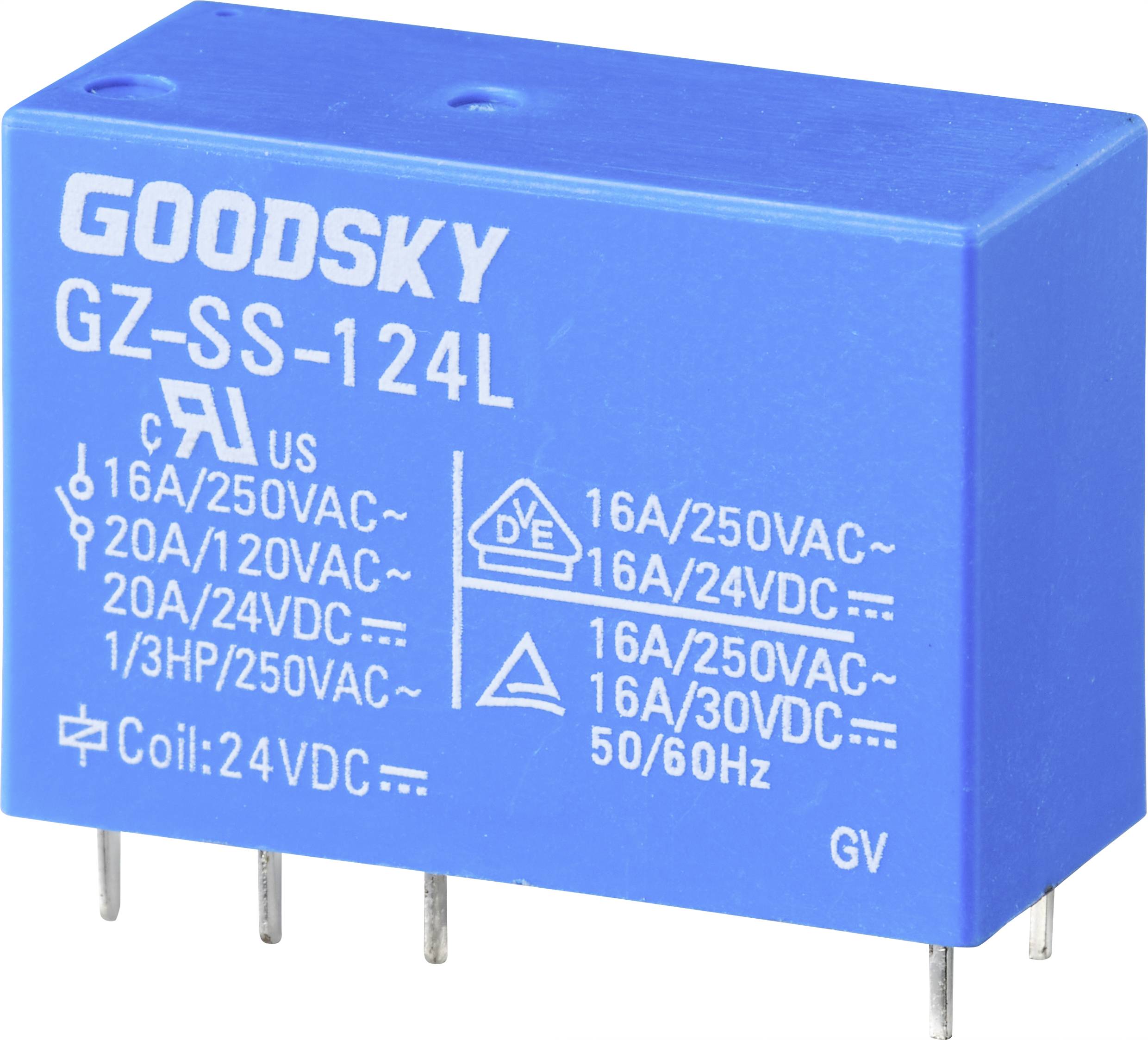 GoodSky GZ-SS-124L PCB relay 24 V DC 20 A 1 change-over Tube