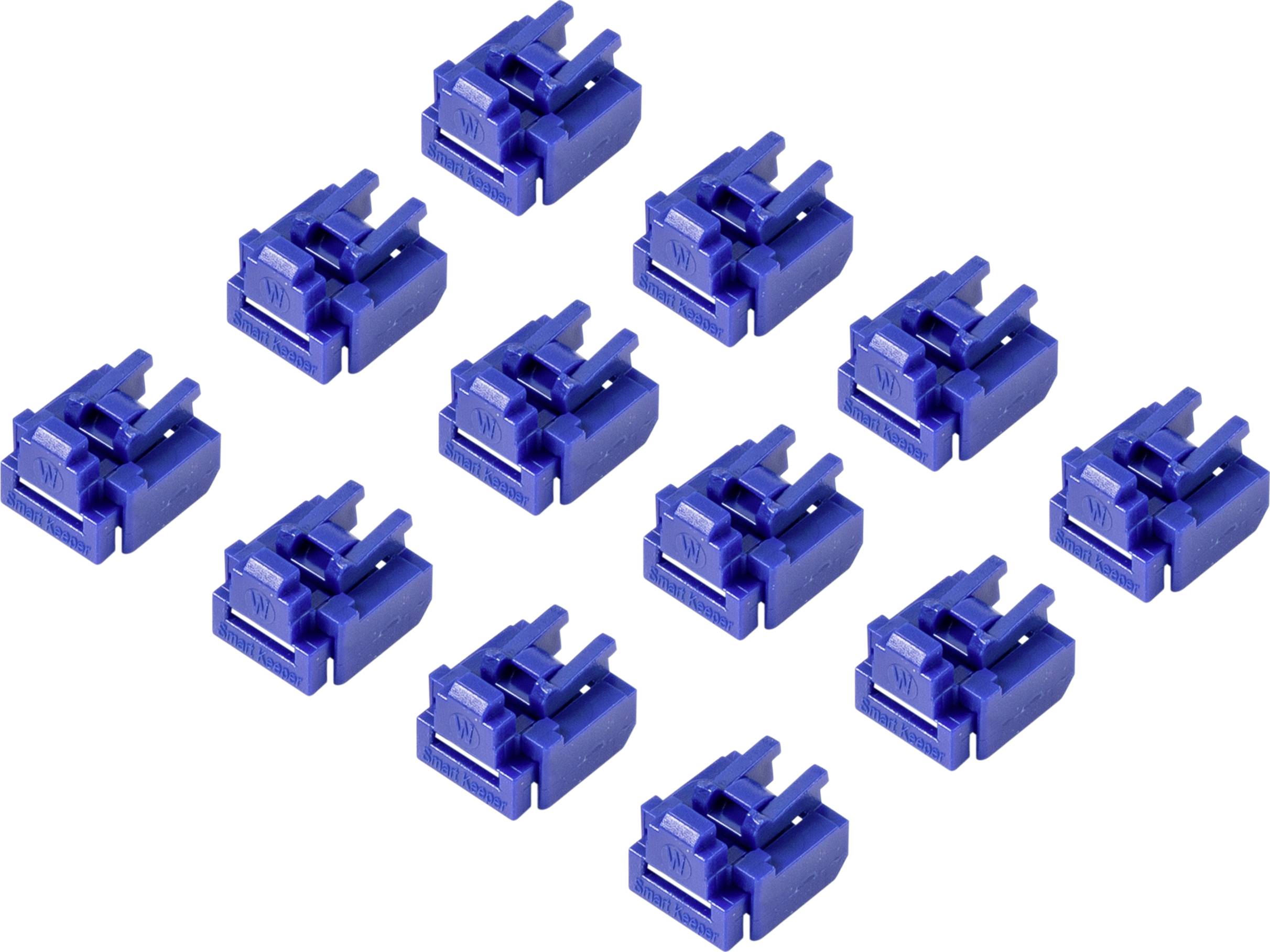 Ten blue mechanical key switches arranged in two rows. They are slender and have a square base.