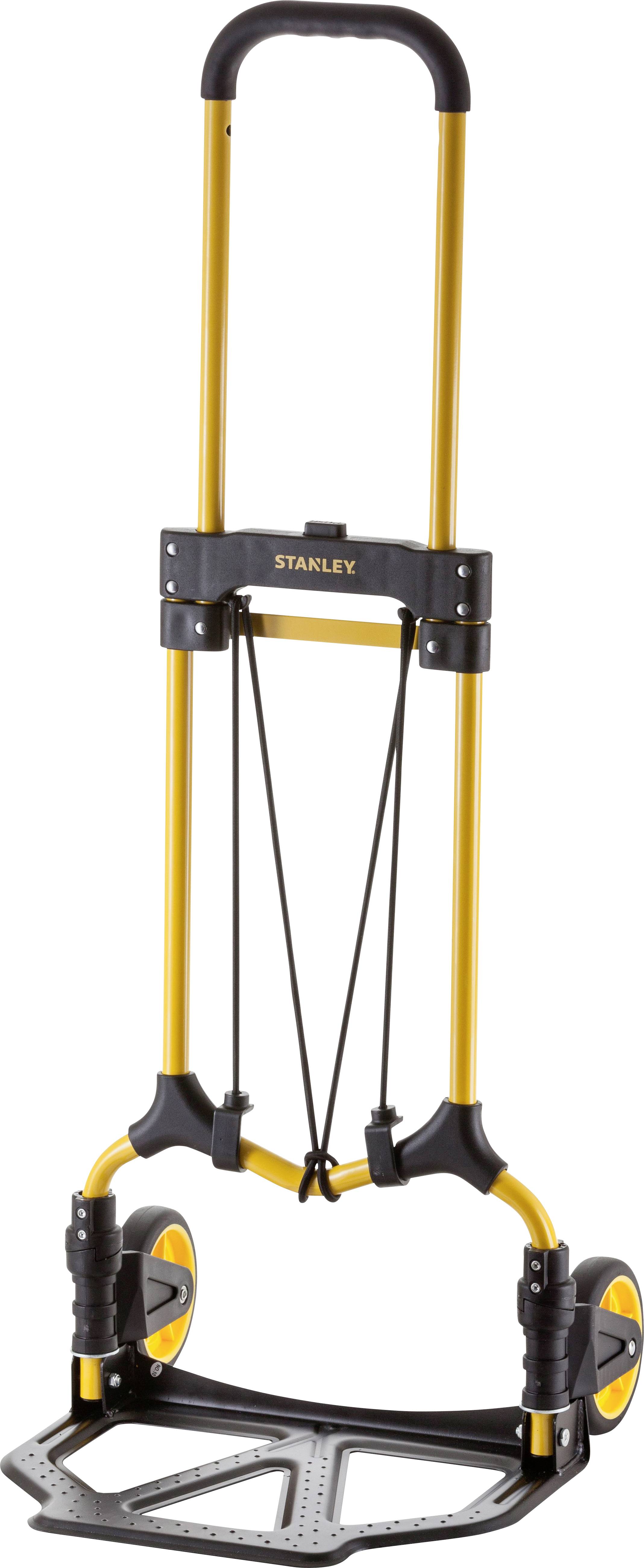Golden folding hand trolley with a black handle and two wheels, ideal for transporting heavy items.