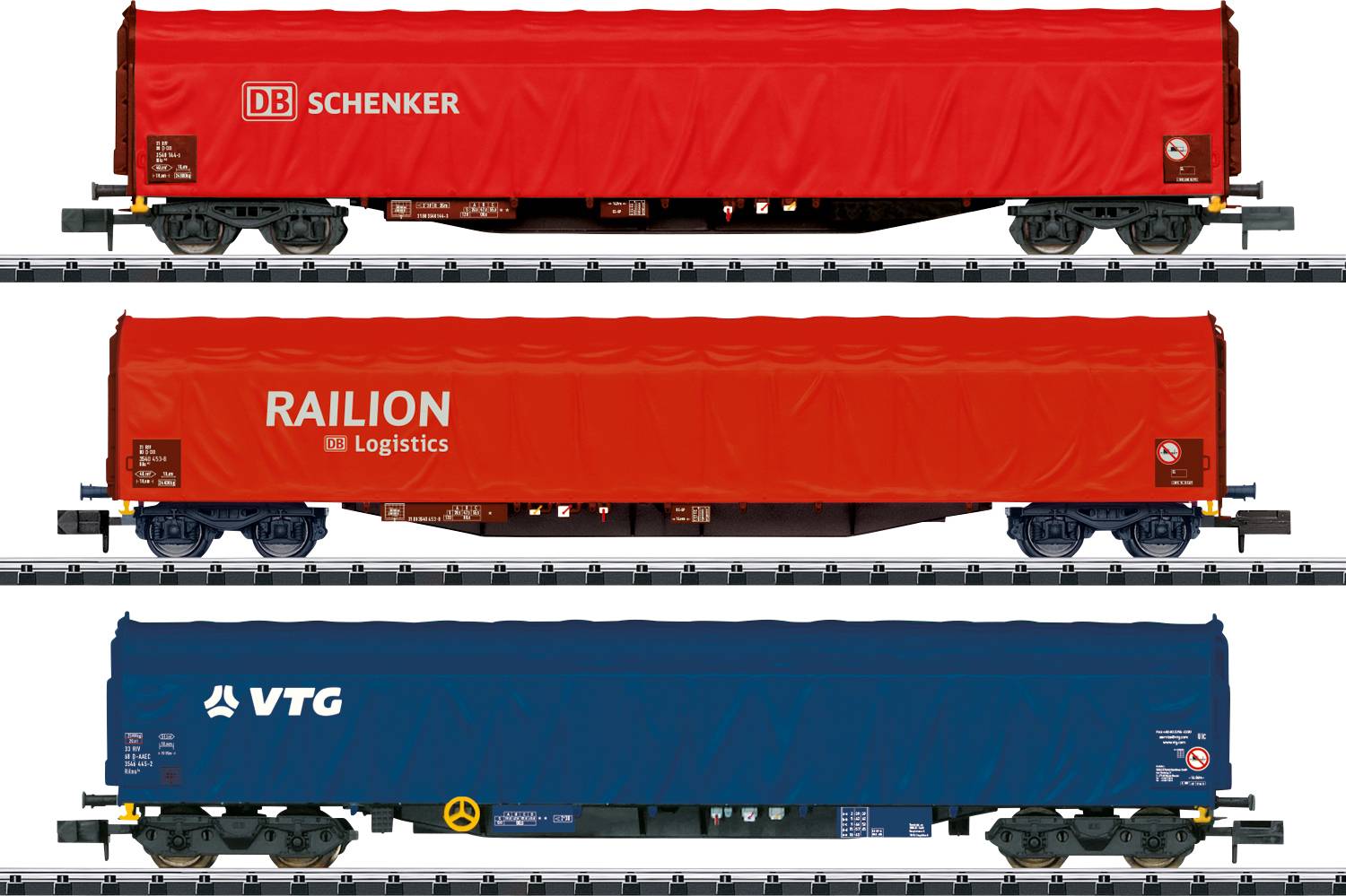 MiniTrix T18801 Sliding tarpaulin wagon Rils of DB AG and the AAE/VTG, 3er set