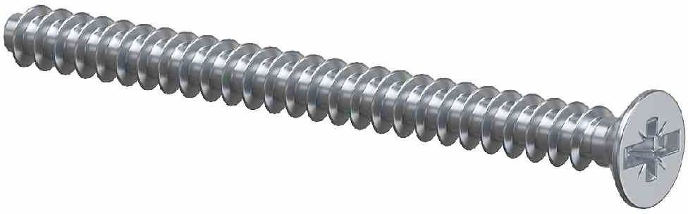 A metallic cross-head screwdriver with a spiral thread and a flat head, set against a white background.