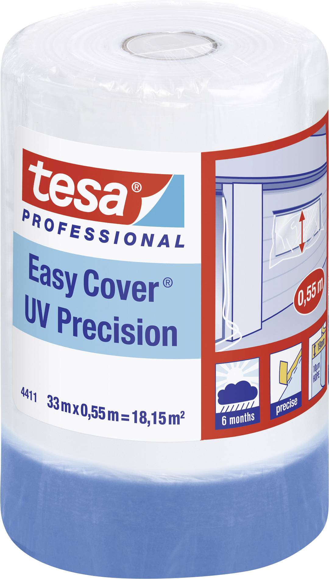 Role of 'tesa Easy Cover UV Precision' masking film, 33 m x 0.55 m, for precise covering when painting.