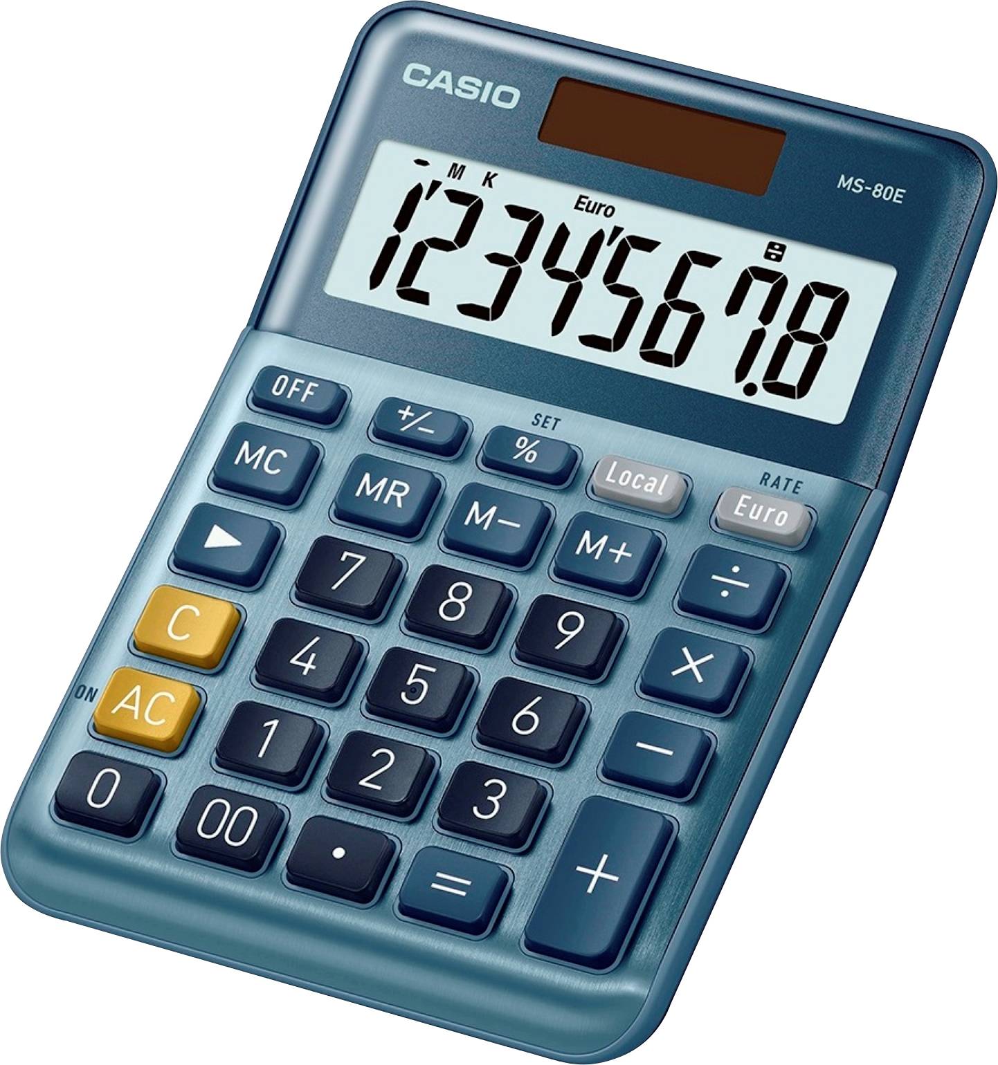 Casio MS-80E Desk calculator Blue Display (digits): 8 solar-powered (L x W) 101 mm x 149 mm