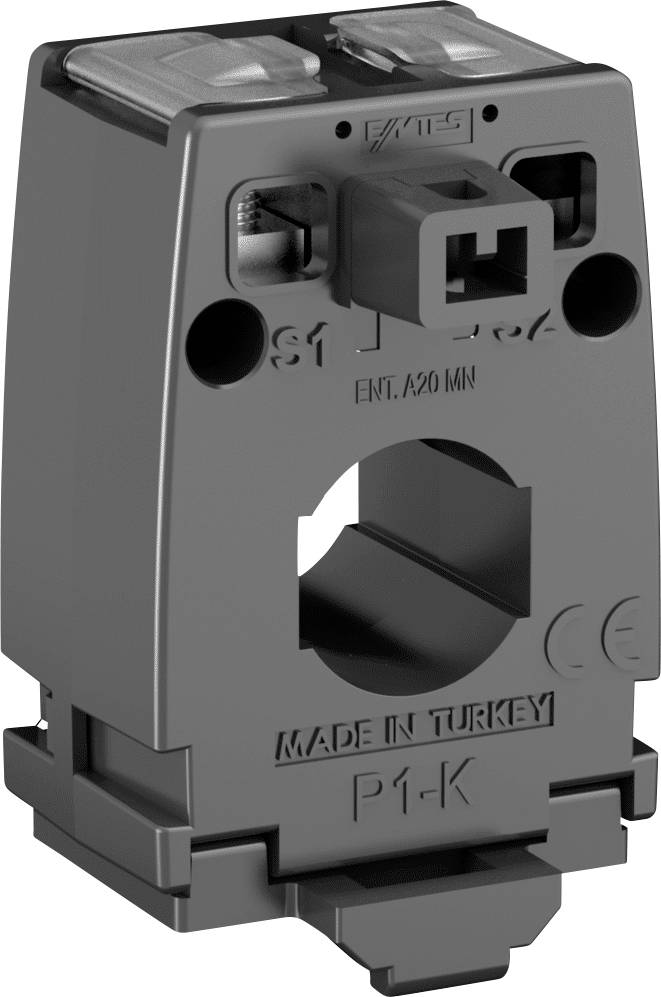 Current transformer with rectangular plastic casing, input A20 MN, labelled Made in Turkey and CE logo, model P1-K.