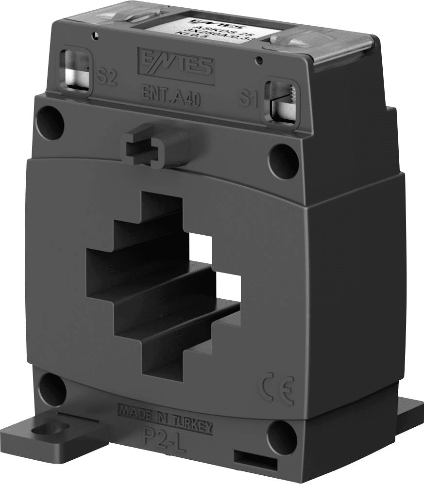 Grey transformer with a rectangular opening in the centre, inscription 'ENT A40', manufactured in Turkey, CE-marked.
