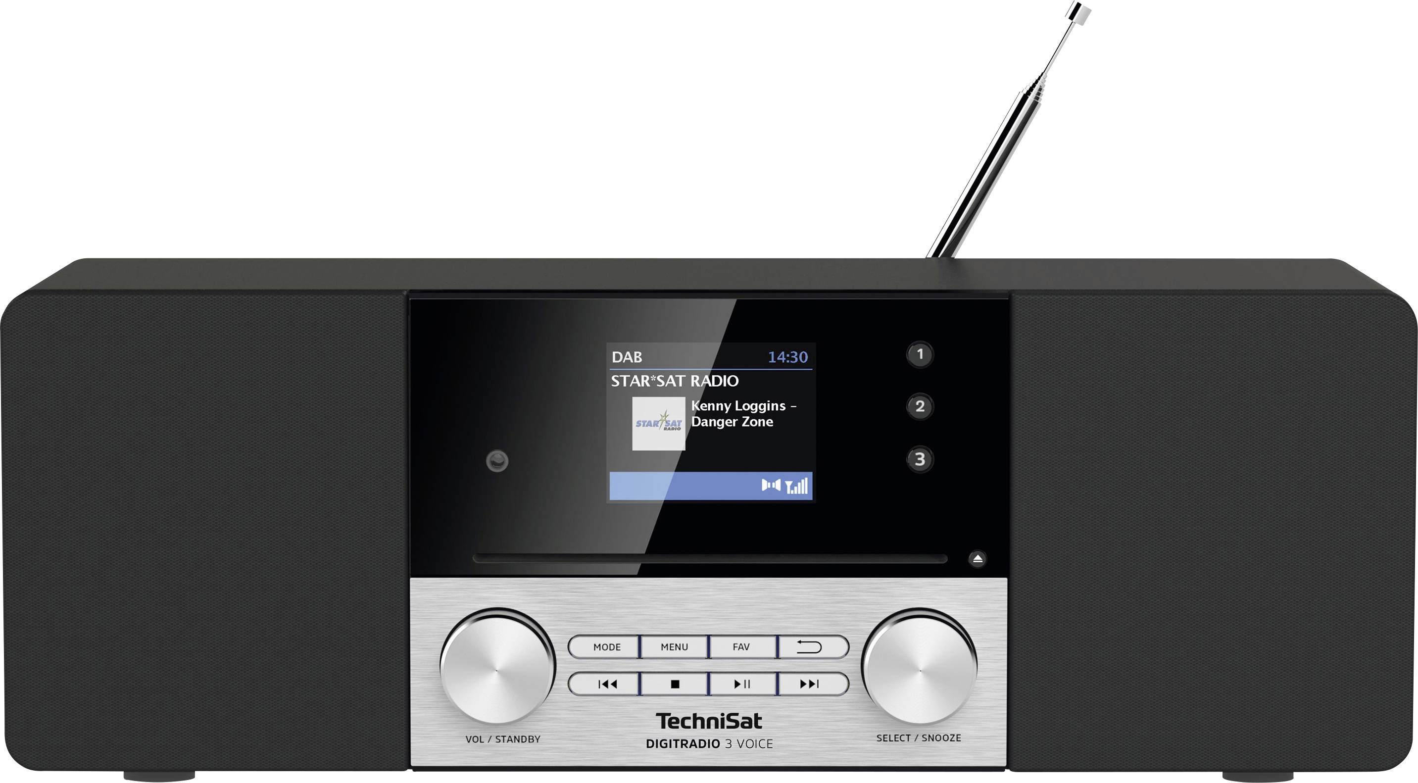 TechniSat DIGITRADIO 3 VOICE Desk radio DAB+, FM AUX, CD, USB Battery charger, Accessible, Incl. remote control, Alarm clock Black