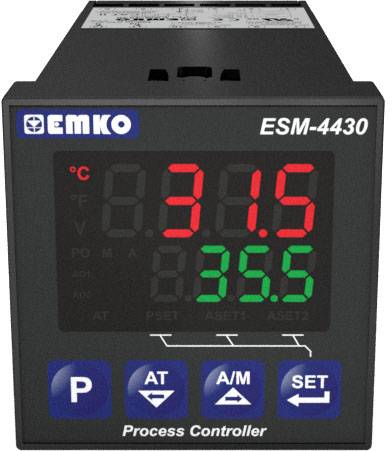 A process controller displays '31.5' in red and '35.5' in green, with setting buttons underneath.